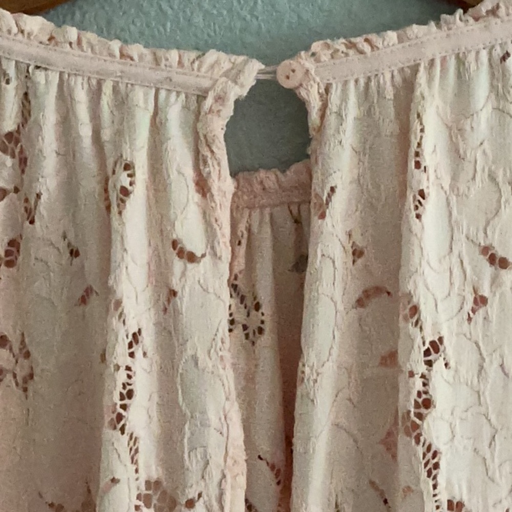 Free People Blush Peach Lace Bohemian Top Cottagecore, Festive, Vintage, Lace - Picture 6 of 8